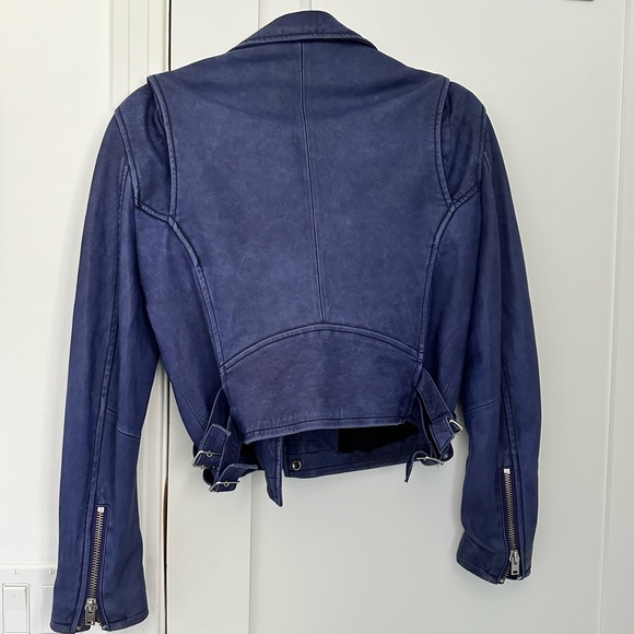 IRO Paris Ashville Leather Moto Jacket, blue, size FR40/US8 - Picture 6 of 8